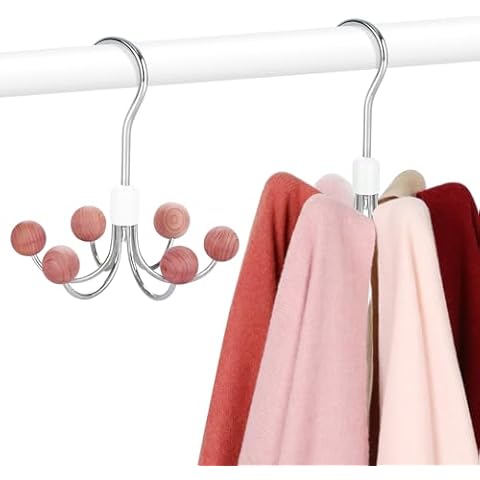 TOPIA HANGER Hoodie Hangers 2-Pack with 6 Cedar Balls, 360°Swivel Purse Hanger, Scarf Hanger, Closet Hooks, Handbag Organizer, Bra Hanger, Accessory Organizers for Scarf, Tanktop, Hat, Hoodie CT43C Cover