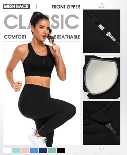 Image of JoyGirl Zip Front Sports Bra High Impact Workout Bra for Women Mesh Racerback Gym Bra Padded High Support Yoga Bra