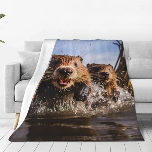 Evengigy Manta de microfranela ultrasuave con estampado de castor, suave y cálida, para cama, sofá y viajes