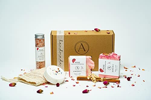 Amerii, bar soap for Bubble Bath & Spa. Gift Basket for Her. Includes Handcrafted bar soap, Personal Self Care, Bath Potion. Special for her. Organic Ingredients, Essential Oils (Rose)