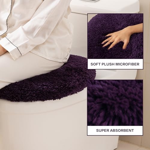 Image of Microfiber Toilet Lid Cover, 17.5 inchx15 inch Fits Round Oblong and Elongated | Toilet Seat Covers for Bathroom, Machine Washable, Decorative Fuzzy fur Look Round Toilet Seat Cover Extra Soft Absorbent