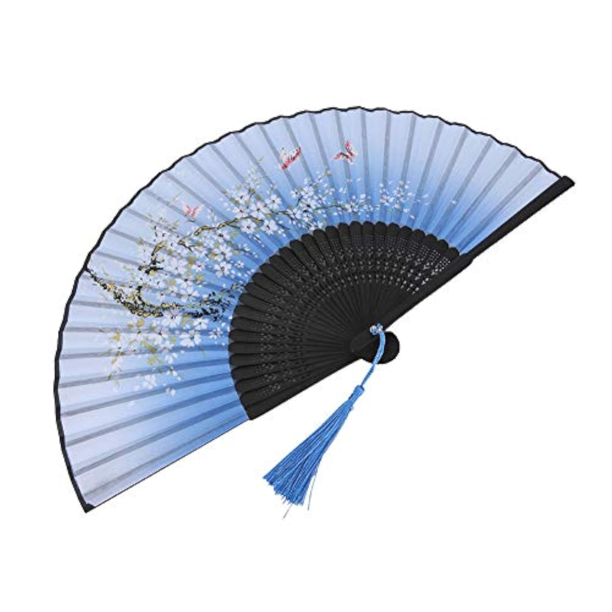 Blue Folding Dance Hand Fan, Elegant Decorative Prop