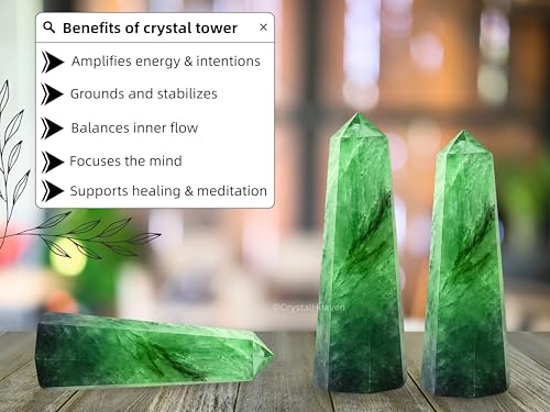 Image of Crystal Heaven Certified Green Fluorite Crystal Tower Obelisk Point for Chakra, Healing and Balancing - AAA Grade Original Certified Gemstone Agate for Reiki Meditation Yoga Spiritual (3-4 Inches)
