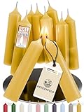 Kerzenfeld® Velas amarillas, 10 unidades, 100 x 22 mm, 2 veces sumergidas, larga duración de combustión de 4 horas, auténtica calidad de fabricación alemana, certificado RAL y sin goteo