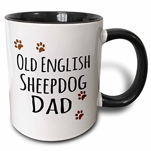3dRose Old English Sheepdog Dad - Brown Paw Prints 11oz Two-Tone Black Mug