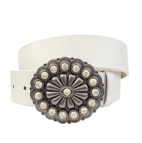 Axesoria Western Bone-Stone Floral buckle Belt White L