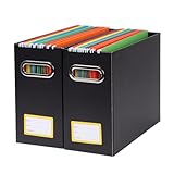 Tcbelosion Portable File Organizer Box with Handle, 12.20x5.11x9.84Inches, Handy Label Stickers, Collapsible Hanging File Box for Letter Size, Office and Home Document Storage(Black, 2 Packs)