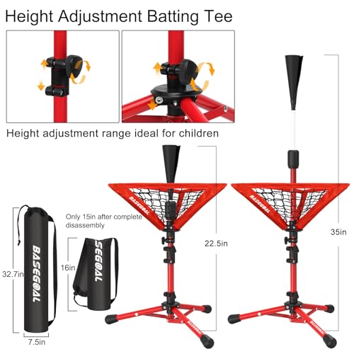 BaseGoal Baseball Tee for Kids,Batting Tee,Softball Tee,Youth Hitting Tee,Teeball Tee,Travel Tee, with Removable Baseball Caddy,Easy Adjustable Height by BaseGoal - Image 8