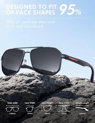 Image of LUENX Aviator Sunglasses for Men Square Polarized Polygon Lens - UV 400 Protection with Accessories Driving Outdoor