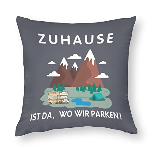 Throw Pillow Cover Camping Home is Where We Park It Campervan Gift Zuhause ist da wo Win panken Decorative Pillow Case Home Decor Square Pillowcase 48 x 48 pulgadas (18 x 18 pulgadas), A) Cover