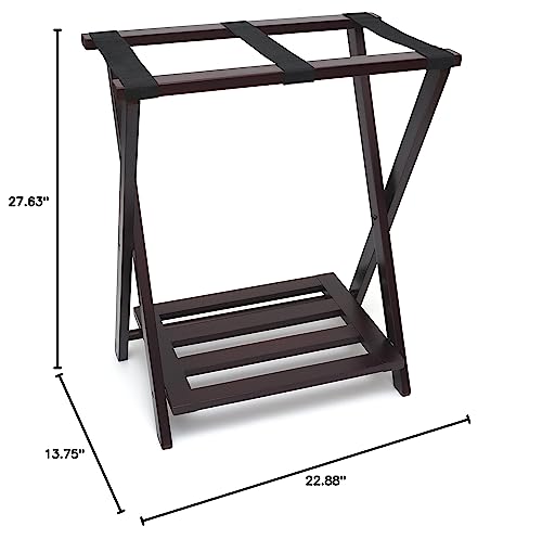 Lipper International 502E Right Height Folding Luggage Rack With Bottom Shelf, Espresso Finish #TOP2