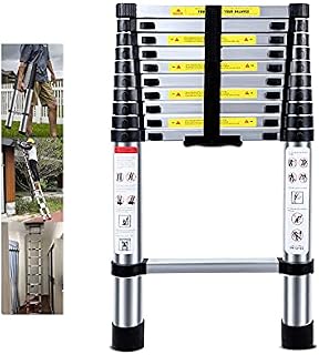 Telescopic Ladder 3.2M Multi-Purpose Folding Aluminium Telescoping Ladder Extendable Portable Loft Ladder Foldable Ladder with EN131 and CE Standard(10.5FT/3.2M)
