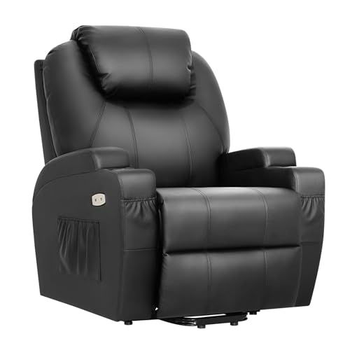 Advwin Recliner Chair, Living Room Chair with Side Pocket and Cup Holders, 140 Degree tilt, Black