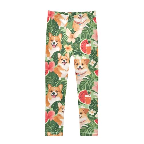 Summer with Dogs Girls Leggings,Workout Leggings for Girls Toddler Athletic Leggings Size for 3-10T
