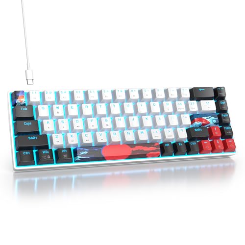Image of Protable 60% Percent Gaming Keyboard Mechanical, Mini Compact Ice-Blue LED Backlit 68 Keys Wired Office Keyboard with Red Switch for Mac /Win /PS4 /PS5（68White /red Switch）