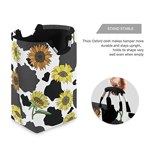 Sletend Large Laundry Basket Milk Cow Print Sunflower With Handle Foldable Durable Clothes Hamper Laundry Bag Toy Bin #TOP3