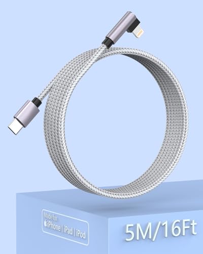 Image of Extra Long USB C to Lightning Charger Cable 16FT /5M [Apple MFi Certified] Extra Long iPhone Cable Apple Charger Cable Nylon Braided 2.4A USB Lightning Cable for iPhone 14 13 12 11 Pro X XS Max XR
