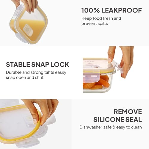 Image of CELLO Fit & Fresh Square Lunch Box Container For Daily Use 320 ml, Clear | Microwave & Fridge Safe Toughened Glass Airtight Leakproof Food Storage Tiffin Box Container For Kitchen, Travel & Office Use