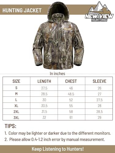 NEW VIEW Camo Hunting Jackets for Men, Warm Fleece Lined Hunting Jacket with Hood, Quiet Water Resistant Hunting Clothes