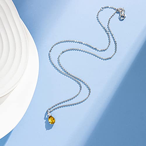 Fancime Natural Citrine Necklace 14K Solid White Gold Pear Shaped Teardrop Jewelry November Birthstone Birthday Gifts For Mom Women, Sterling Silver Chain 16" + 2" Extender #TOP3
