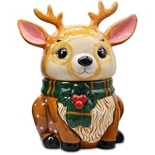 OrnamentallyYou Festive Reindeer 10" Cookie Jar, Christmas Kitchen Festive Deer Decoration
