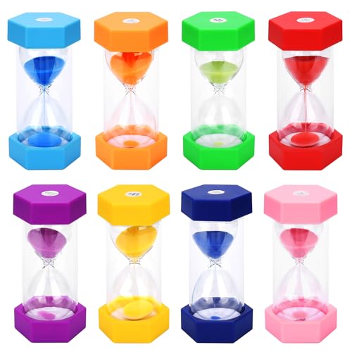 SAMISO Reloj de Arena Temporizador,8 Piezas Reloj de Arena de Plástico,Colorido Arena Cocina Temporizador,Temporizadores de Arena 1/2/3/4/10/15/20/30min para Juegos,Escuela,Hogar,Cocina,Oficina