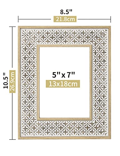 Afuly 5X7 Picture Frames Set Of 2 Distressed Moroccan Relief Boho Photo Frames Shabby Chic Oak 3D Cross Pattern Wood Picture Frame For Wall And Tabletop, Wedding Birthday Gifts For Family Friends #TOP4