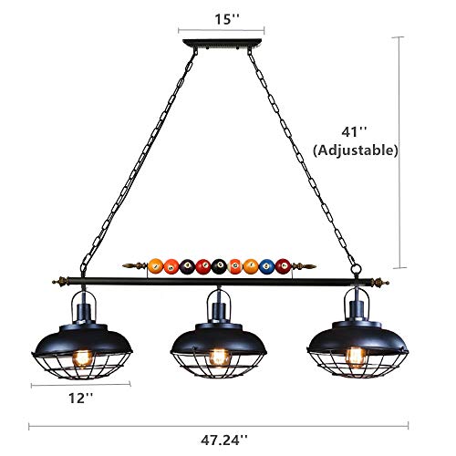 Lakiq Industrial Hanging Island Lighting Fixture 3 Lights Vintage Pool Table Pendant Light Bowl Cage Shade With Billiard Ball Decoration For Kitchen Dining Table Gaming Room Restaurant #TOP4