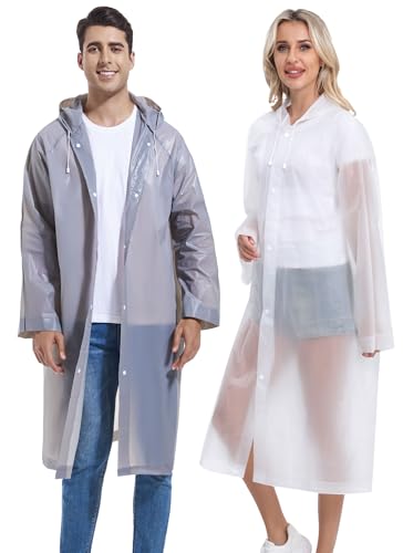 2PCS Rain Ponchos for Adults Reusable - Borogo Rain Coats for Adults Rain Jackets Raincoats for Men Women