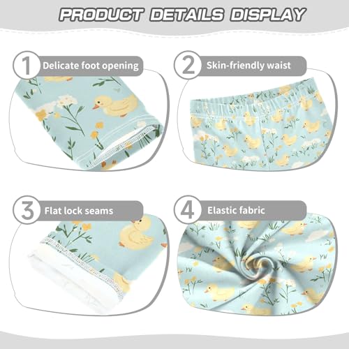 Yellow Duck Floral Girls Leggings Kids Yoga Pants Athletic Tights Pants 4-10 Years3
