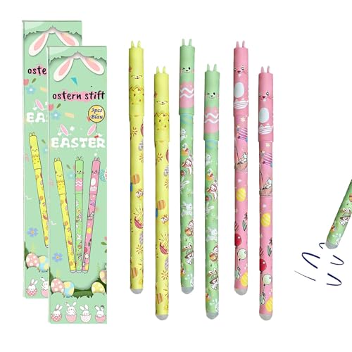 Lot De 3 Nouveau ModèLe 2026 PâQues Stylo Effacables, Lapin De Paques Et Oeufs De Paques Stylo Effacable, Stylos Kawaii, Pointe De 0,5 Mm, Recharge Bleue,Pour éTudiants, éColes Et Bureaux (X 2)