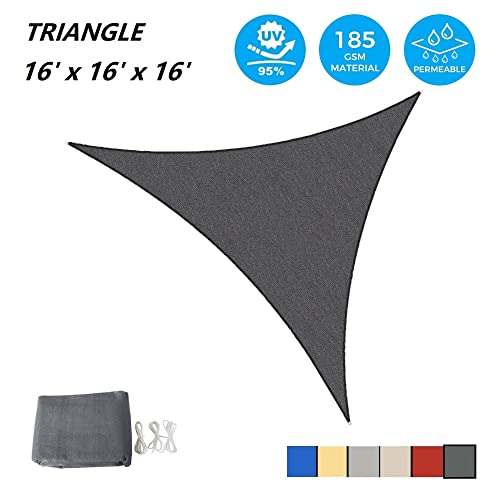 AsterOutdoor Sun Shade Sail Triangle 16' x 16' x 16' UV Block Canopy for Patio Backyard Lawn Garden Outdoor Activities, Graphite