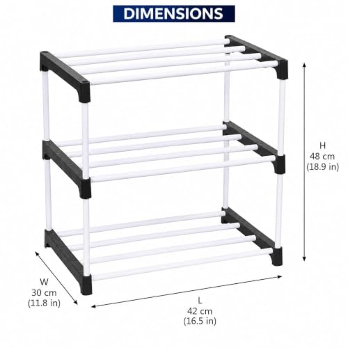 Image of Melanie Shoe Rack 3 Tier Plastic Stand for Home, Space Saving Shoe Organizer Rack for Entryway Bedroom Closet, Durable Shoe Storage Shelf with Plastic Connectors (3 Tier White)