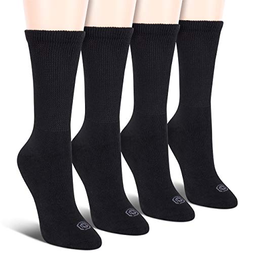 Doctor's Choice Women's Non-Binding Circulatory Diabetic 4 Pack Black Cushioned Crew Socks Shoe