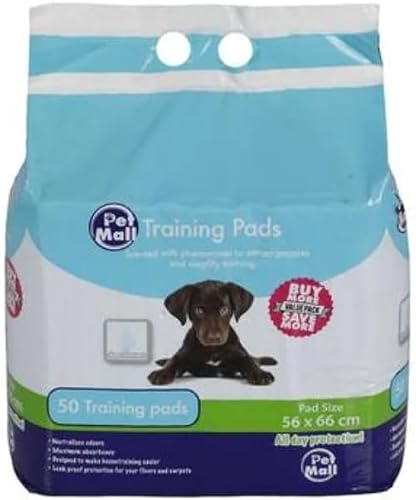Pet Mall Premium Puppy Training Pads, 50 Pack, Large 56x66cm, All Day Protection