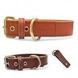 Collar de Cuero con curtición Vegetal para Perro, Personalizado con Nombre Grabado a Fuego · Hebillas Resistentes · Artesanía Exclusiva y Resistente (Avellana, M: Rango de Cuello 32–42 cm)