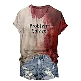 Changexinyue Problem Solved Blood T Shirts Women Funny Halloween Tshirt Clothes Printing Shirt Splatter Graphic Shirts Black