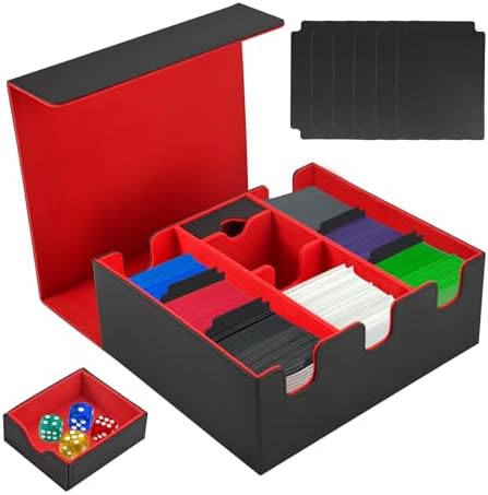 Kaartenbox voor 3200 kaarten, verzamelkaartenopbergdozen met 10 kleurrijke scheidingswanden, 4 schuimblokken, premium magnetische deck boxen, PU lederen deck case voor TCG Magic The Gathering kaarten
