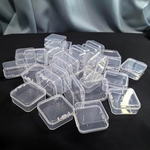 Image of 4-Pack Mini Clear Plastic Storage Boxes with Hinged Lids - Transparent Organizer Containers for Jewelry, Beads, Crafts, Pills, Earplugs, and Small Items - Sturdy Square Cases (1.7 x 1.7 inches)