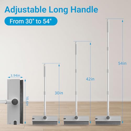 Image of Pool Scrub Brush with 52 inch Pole, 3 in 1 Pool Cleaning Brush with Squeegee, Floor Scrub Brush with Long Handle, Deck Brush for Swimming Pool Tile Wall Patio Concrete White