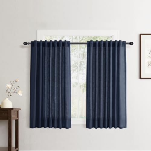 Jowels Navy Linen Curtains 45 Inch Long 2 Panels for Living Room