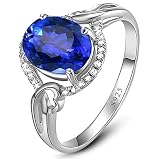 Daesar Alliance Bague Femme, Anneaux Argent Sterling Torsadée Creux Coeur Ovale Zirconium Bleu Bague de Fiançailles Argent Taille 65