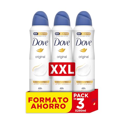 Dove, Deodorante Original Spray, con Crema Idratante e Oli Naturali, Antitraspirante, Senza Alcool, Pelle Asciutta Fino a 48 Ore, Profumazione Delicata, Uomo e Donna, 3 Pezzi da 250 ml