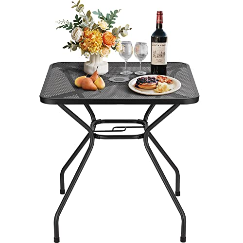 Jinlly Outdoor Patio Dining Table, 27.6 Inch Square Metal Bistro Tables With Umbrella Hole, Outside Porch Tables For Patio Backyard Garden Balcony, Dark Grey #TOP3