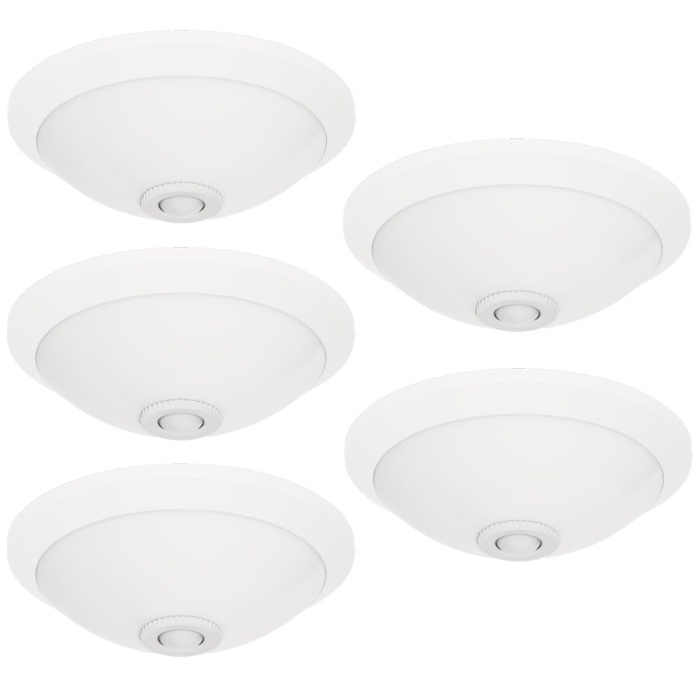 Set aus 5x LED Deckenleuchte mit Bewegungsmelder 300 mm Weiß | Weiß - Sensorlampe mit 360° PIR & Dämmerungssensor - Aufputz Deckenlampe E27 IP20 Innen - Energiesparende Leuchte Horoz
