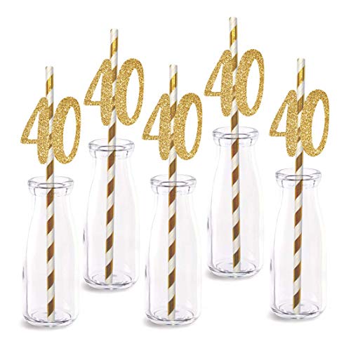 Pitillos decorativos de papel con brillo dorado, pack de 24 miniatura 1