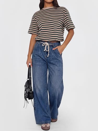 ANRABESS Womens Wide Leg Jeans High Waisted Trendy Drawstring Denim Pants Casual Relaxed Fit Trouser with Pockets Navy Blue Medium — view 5