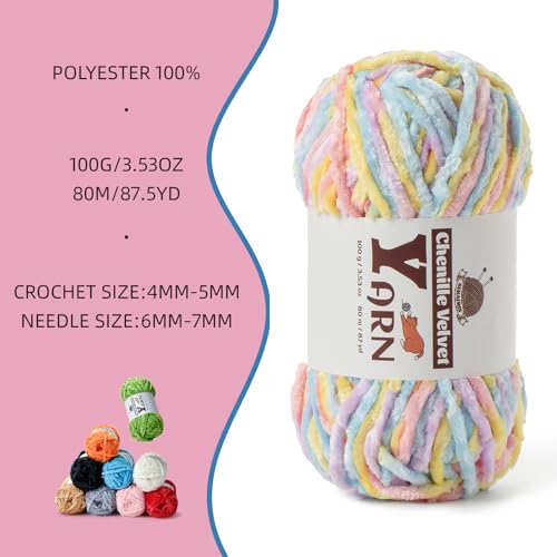 Image of 2 Pack Plush Chenille Chunky Yarn - Fluffy Velvet Yarns Crochet for Blanket Knitting and Crocheting - Soft Baby Yarn for Crocheting - Amigurumi Crochet Yarns 100g (87yds) (2 Macaron)