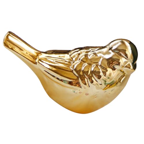 Statue oiseau doré en céramique, l'accent chic pour étagère et salon chaleureux