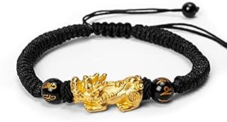 Katomi Black Feng Shui Bead Bracelet Chinese Pi Xiu Bracelet Obsidian Wealth Bracelet with Hand Carved Amulet for Good Luck Wealth (Couple pixiu, 22cm)